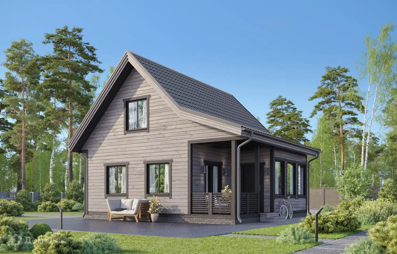 Проект дома «Алексеева» компании FamilyDom из материала Каркасный дом площадью 75.1м² под ключ за 3919000₽ в Луганске | 2 этажа, 3 спальни, 1 санузел – Домклик