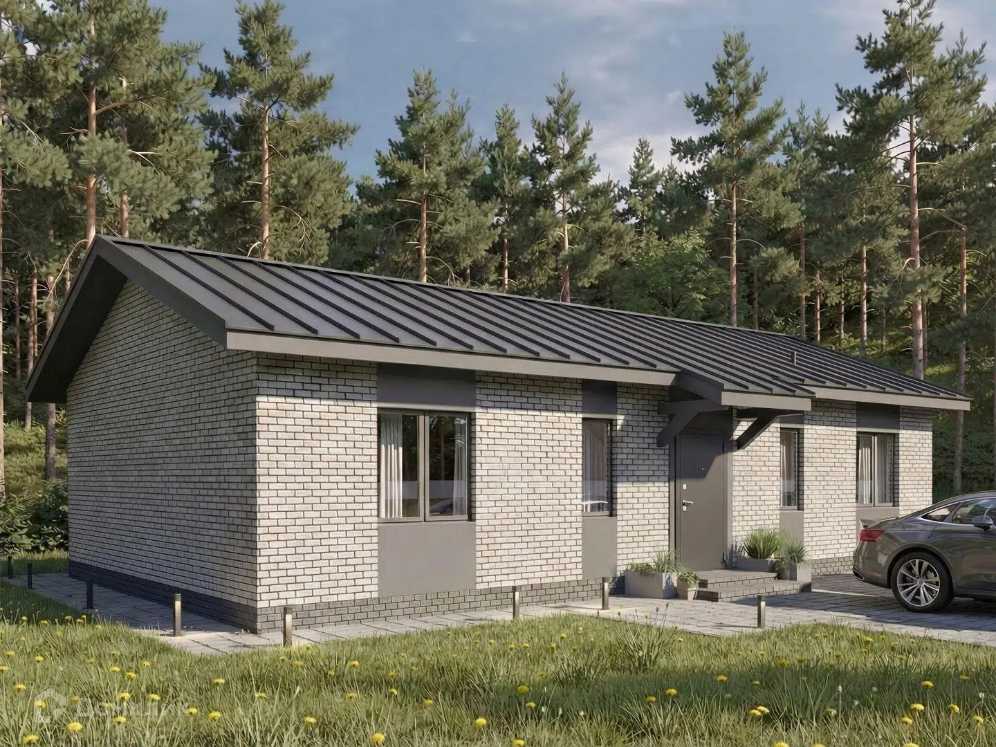 Проект дома «Дом "Спрингфилд - 2"» компании ООО СК Добрострой из материала Газобетонные блоки площадью 97.1м² под ключ за 4300000₽ в Донецке | 1 этаж, 3 спальни, 1 санузел – Домклик