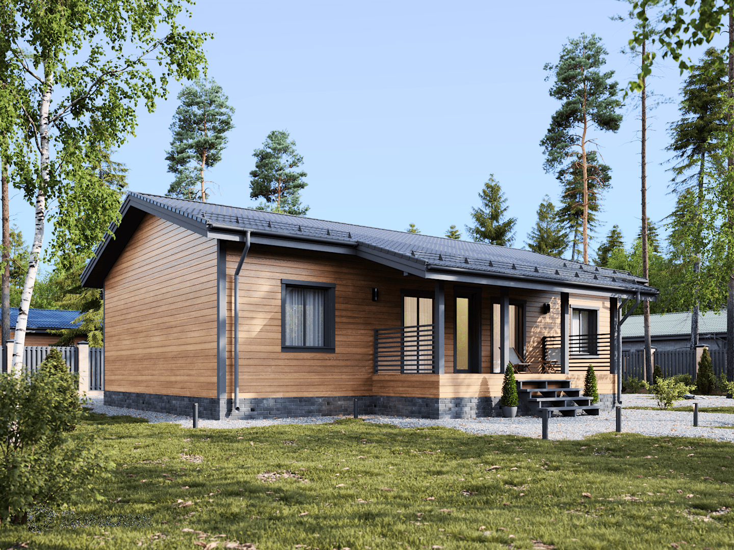 Проект дома «Сантьяго» компании Класс Хаус из материала Каркасный дом площадью 115м² под ключ за 4200000₽ в Донецке | 1 этаж, 3 спальни, 2 санузла – Домклик