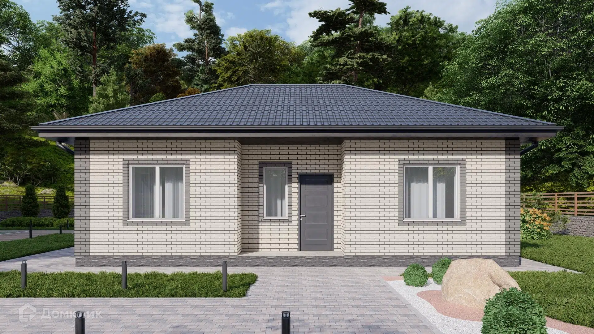 Проект дома «КД-133» компании ООО «СК Уютный дом-13» из материала Газобетонные блоки площадью 69.6м² под ключ за 6354000₽ в Донецке | 1 этаж, 2 спальни, 1 санузел – Домклик
