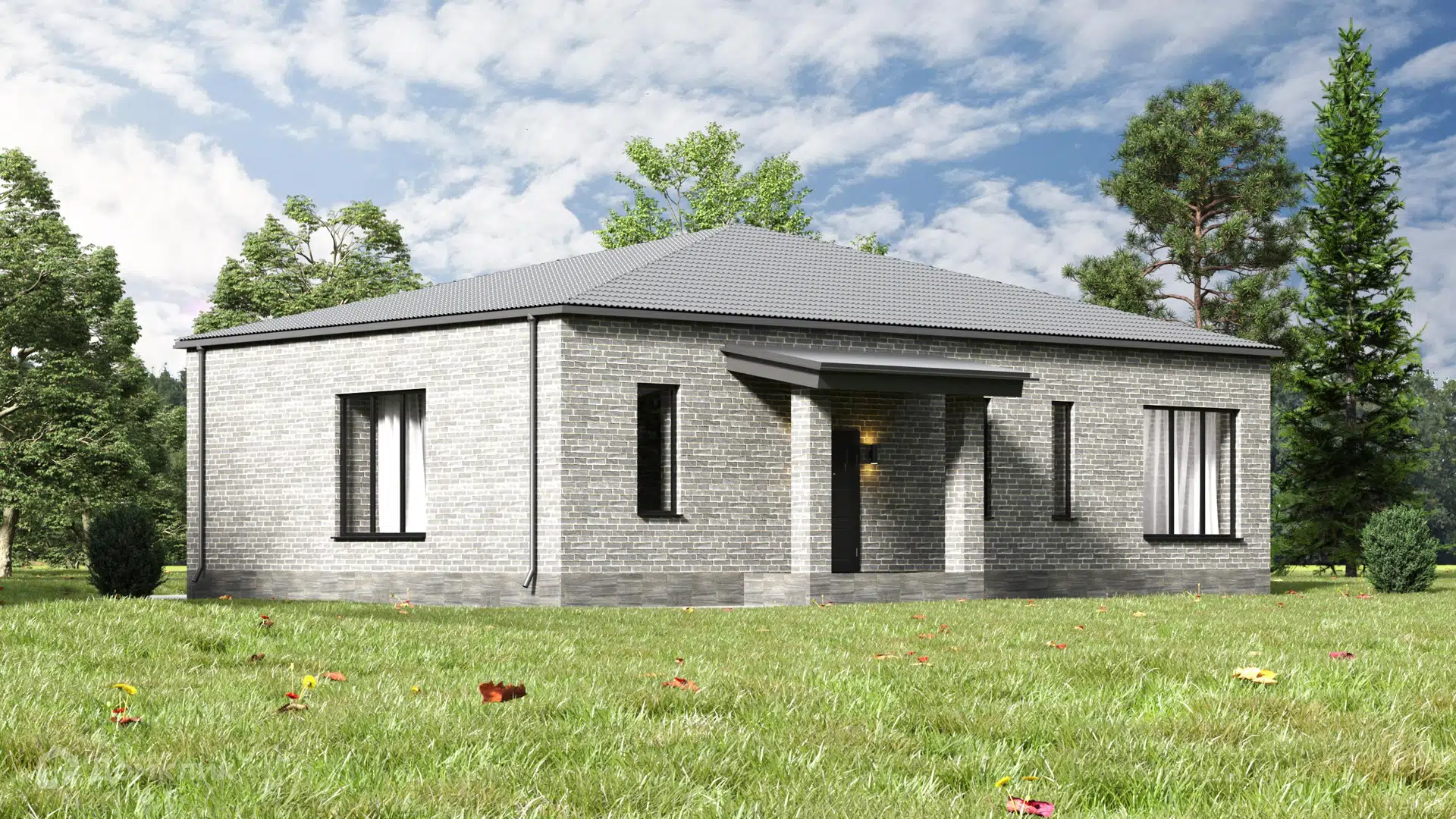 Проект дома «Жилой дом №107» компании ИП Арутюнян Аргам из материала Газобетонные блоки площадью 107м² под ключ за 7490000₽ в Донецке | 1 этаж, 3 спальни, 2 санузла – Домклик