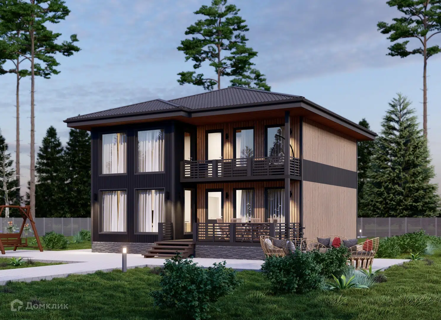 Проект дома «Пекин» компании Каркас Поволжья из материала Каркасный дом площадью 160м² под ключ за 7800000₽ в Донецке | 2 этажа, 4 спальни, 3 санузла – Домклик