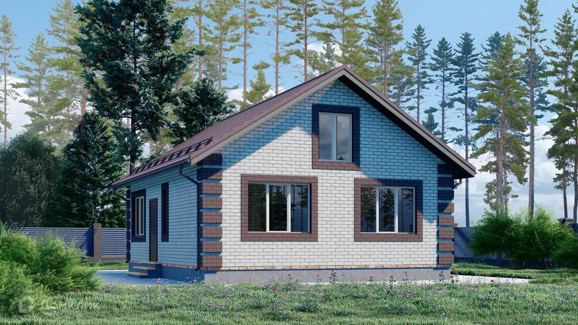 Проект дома «КД-050» компании ООО «СК Уютный дом-13» из материала Газосиликатные блоки площадью 60.5м² под ключ за 2838000₽ в Донецке | 1 этаж, 2 спальни, 1 санузел – Домклик