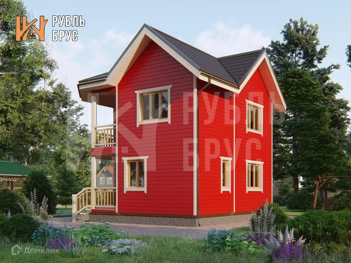 Проект дома «Каркасный дом «Август»» компании РубльБрус строительство деревянных домов и бань по России. из материала Каркасный дом площадью 83м² под ключ за 4983750₽ в Донецке | 2 этажа, 3 спальни, 1 санузел – Домклик