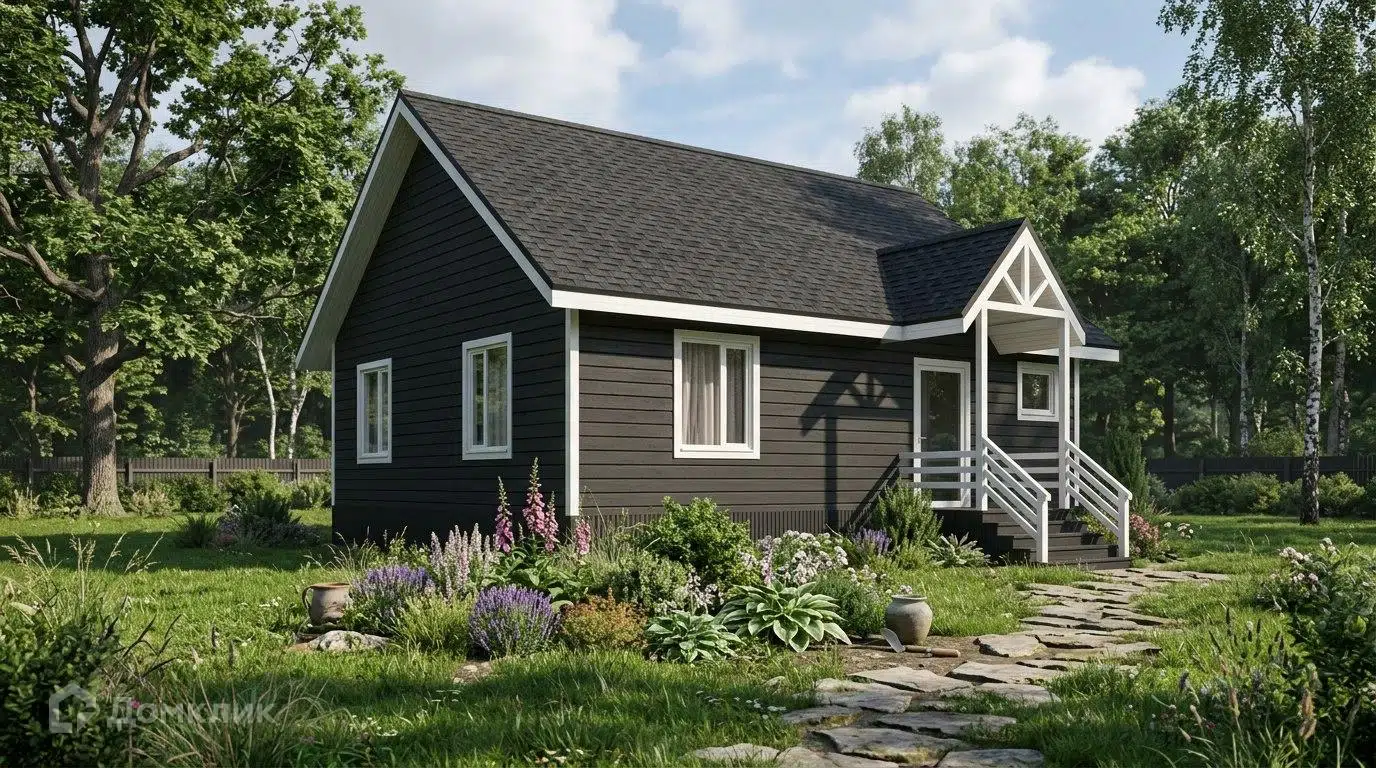 Проект дома «ДКТ - Омский» компании ИП Танский Д. С. (Евростиль) из материала Каркасный дом площадью 59.3м² под ключ за 6921000₽ в Донецке | 1 этаж, 3 спальни, 1 санузел – Домклик