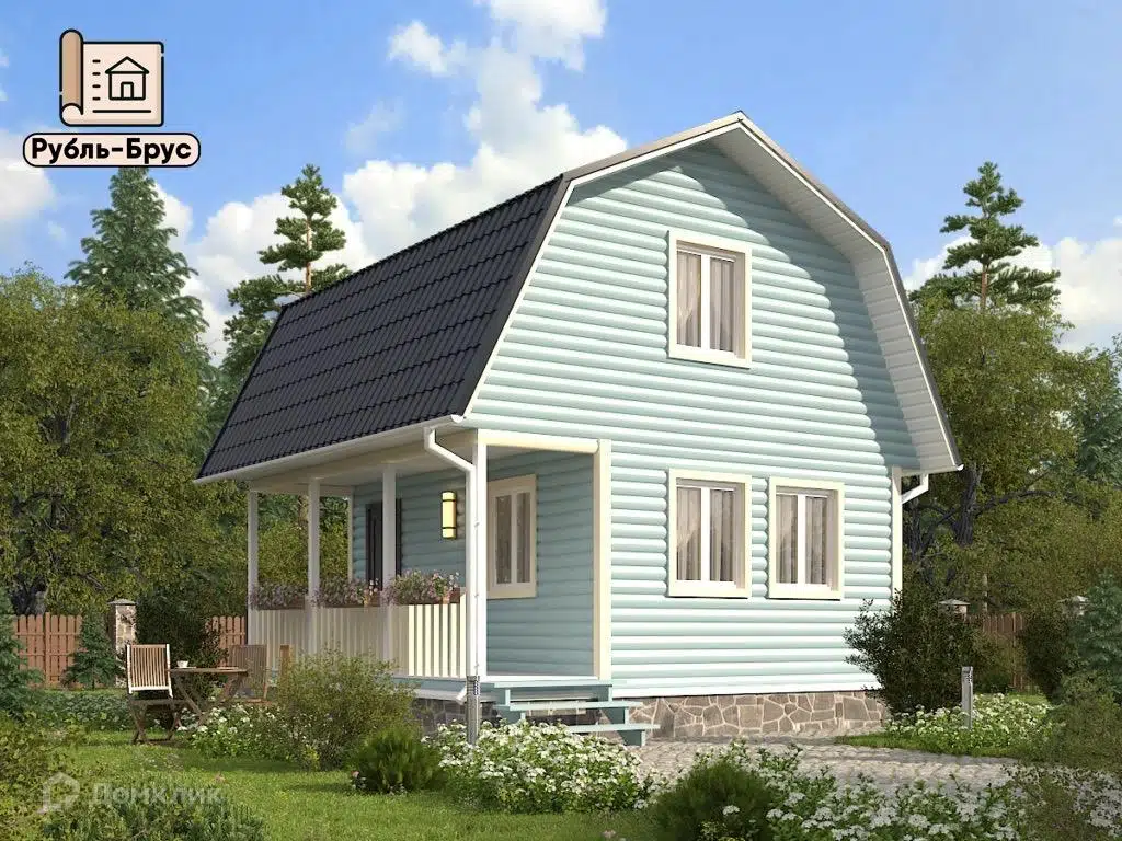 Проект дома «Каркасный дом «Кузьма»» компании РубльБрус строительство деревянных домов и бань по России. из материала Каркасный дом площадью 54м² под ключ за 1877500₽ в Донецке | 2 этажа, 1 спальня, 1 санузел – Домклик