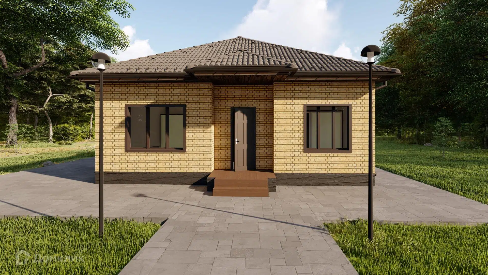 Проект дома «КС-5» компании Красный слон из материала Кирпич площадью 86.68м² под ключ за 4970000₽ в Донецке | 1 этаж, 3 спальни, 1 санузел – Домклик