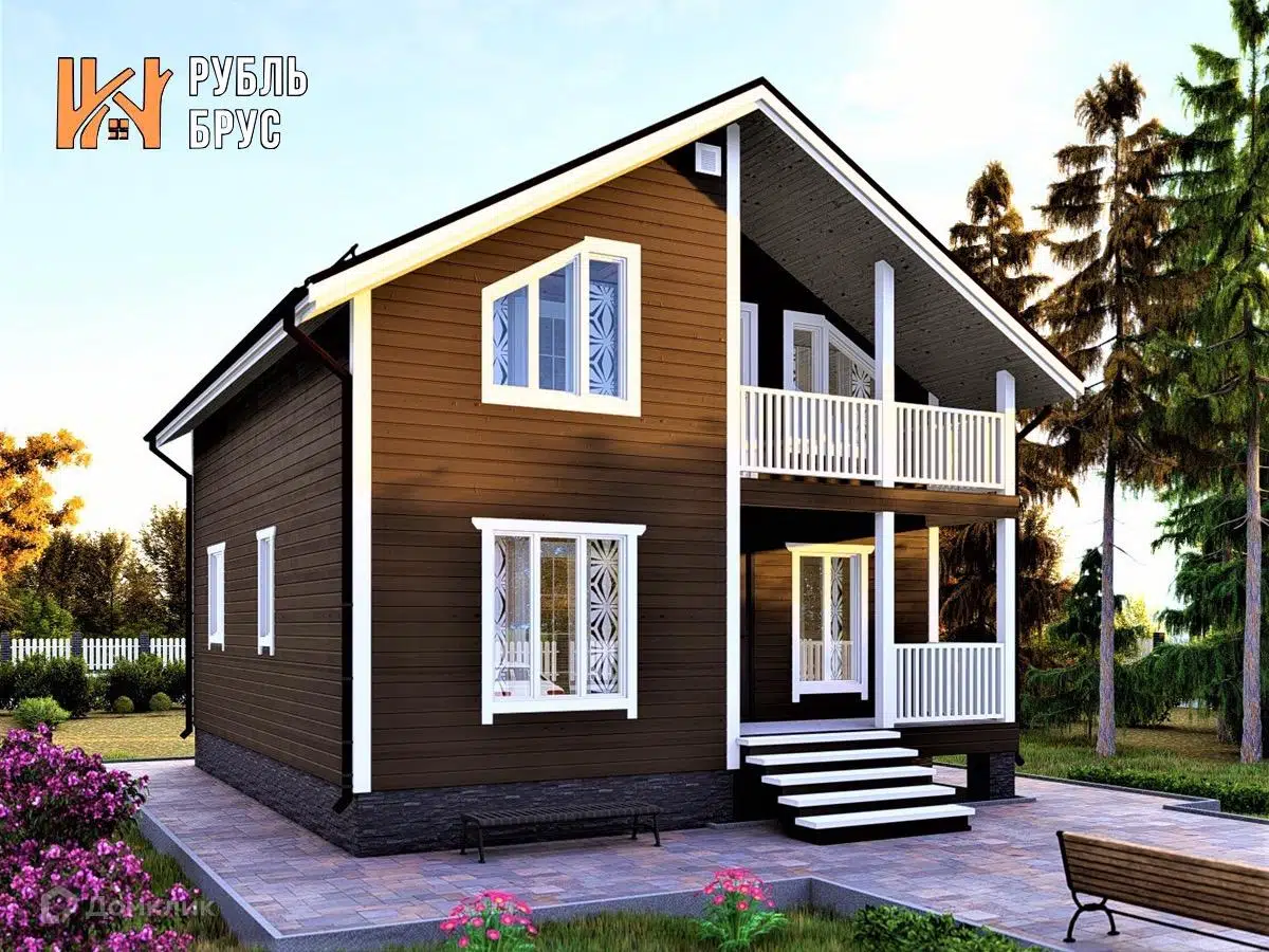 Проект дома «Каркасный дом «Зураб»» компании РубльБрус строительство деревянных домов и бань по России. из материала Каркасный дом площадью 122м² под ключ за 6048750₽ в Донецке | 2 этажа, 4 спальни, 2 санузла – Домклик