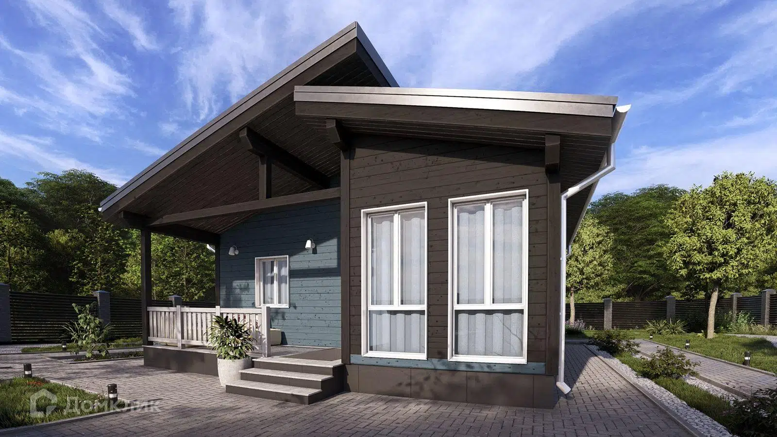 Проект дома «СВОЙ 112» компании СВОЙ из материала Каркасный дом площадью 56м² под ключ за 4294272₽ в Луганске | 1 этаж, 2 спальни, 2 санузла – Домклик