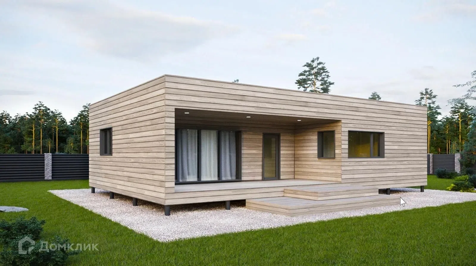 Проект дома «Дом в стиле минимализм с тремя спальнями» компании PatioHouse из материала Каркасный дом площадью 115м² под ключ за 6290000₽ в Луганске | 1 этаж, 3 спальни, 1 санузел – Домклик