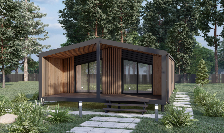 Проект дома «Барн 65» компании Пока нет Дома из материала Каркасный дом площадью 48м² под ключ за 4360005₽ в Донецке | 1 этаж, 2 спальни, 1 санузел – Домклик