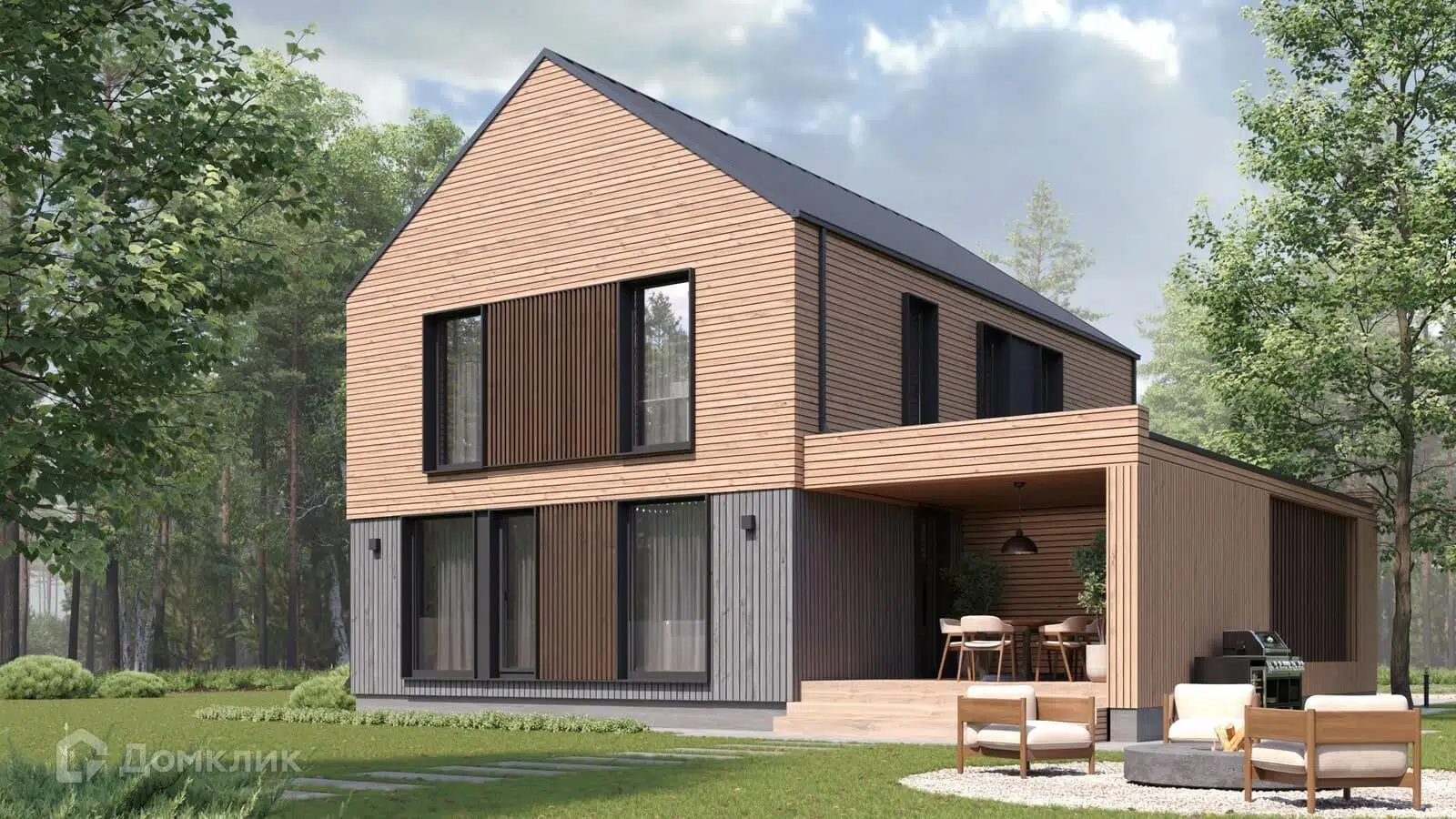 Проект дома «Экохаус 233» компании Авангард Строй из материала Панельно-каркасная технология площадью 233м² под ключ за 6361000₽ в Луганске | 2 этажа, 5 спален, 2 санузла – Домклик