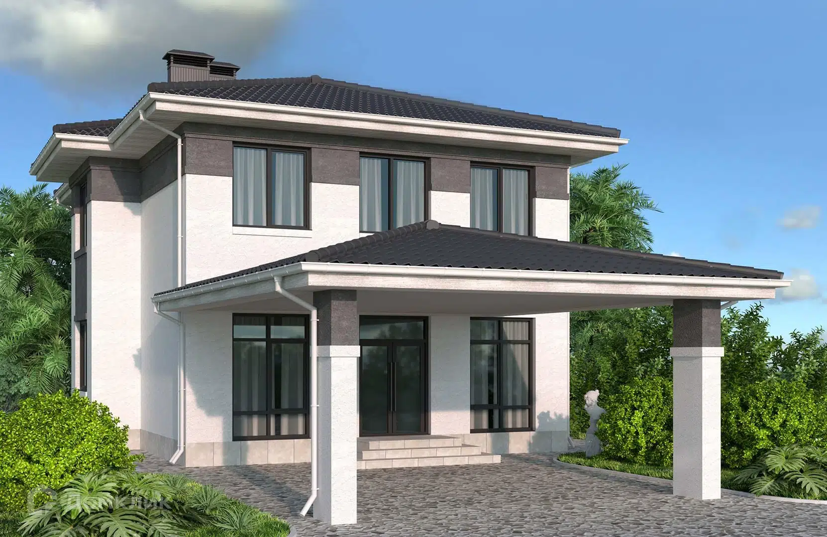 Проект дома «Проект №392» компании Новация из материала Газобетонные блоки площадью 143м² под ключ за 7865000₽ в Донецке | 2 этажа, 4 спальни, 3 санузла – Домклик