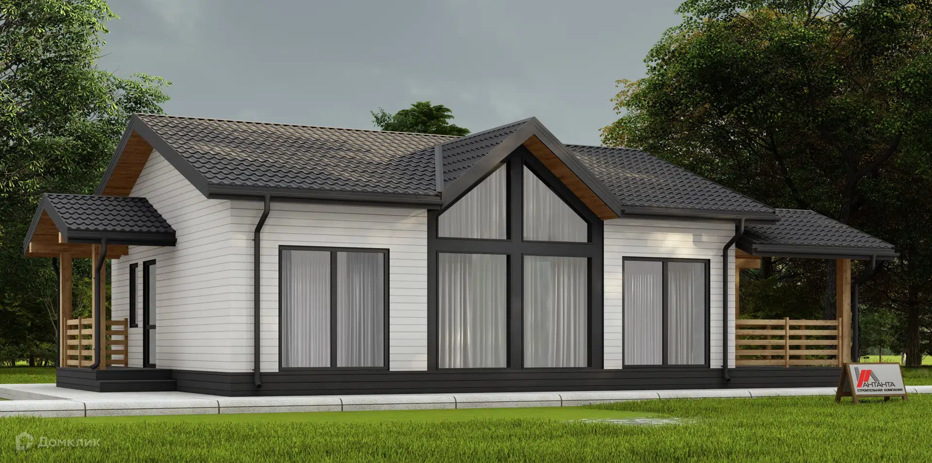 Проект дома «Ода-69ДК» компании ООО «СК Антанта 24» из материала Каркасный дом площадью 81.3м² под ключ за 7525000₽ в Луганске | 1 этаж, 2 спальни, 1 санузел – Домклик