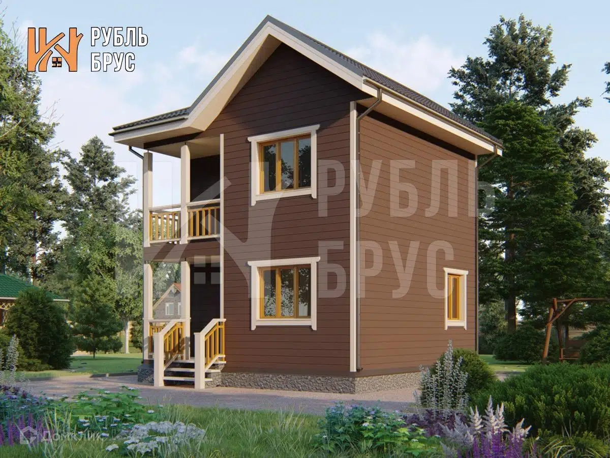Проект дома «Каркасный дом «Радомир»» компании РубльБрус строительство деревянных домов и бань по России. из материала Каркасный дом площадью 60м² под ключ за 4250000₽ в Донецке | 2 этажа, 2 спальни, 1 санузел – Домклик