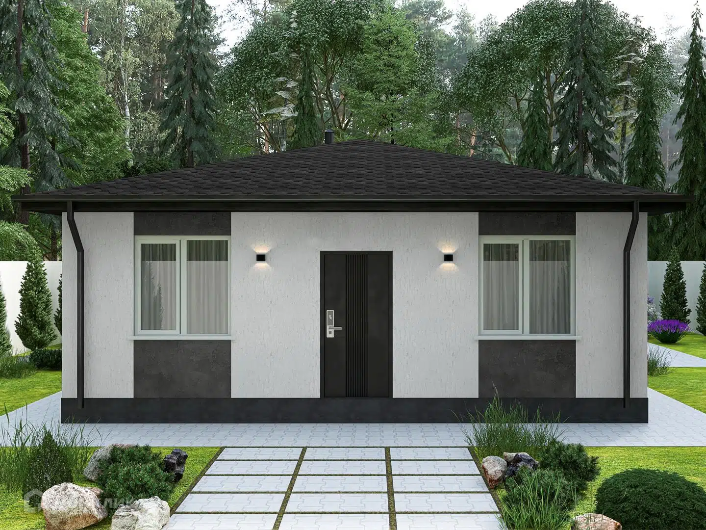 Проект дома «Бахчисарай» компании РостСтройДевелопмент из материала Газобетонные блоки площадью 68.48м² под ключ за 5250000₽ в Донецке | 1 этаж, 3 спальни, 2 санузла – Домклик