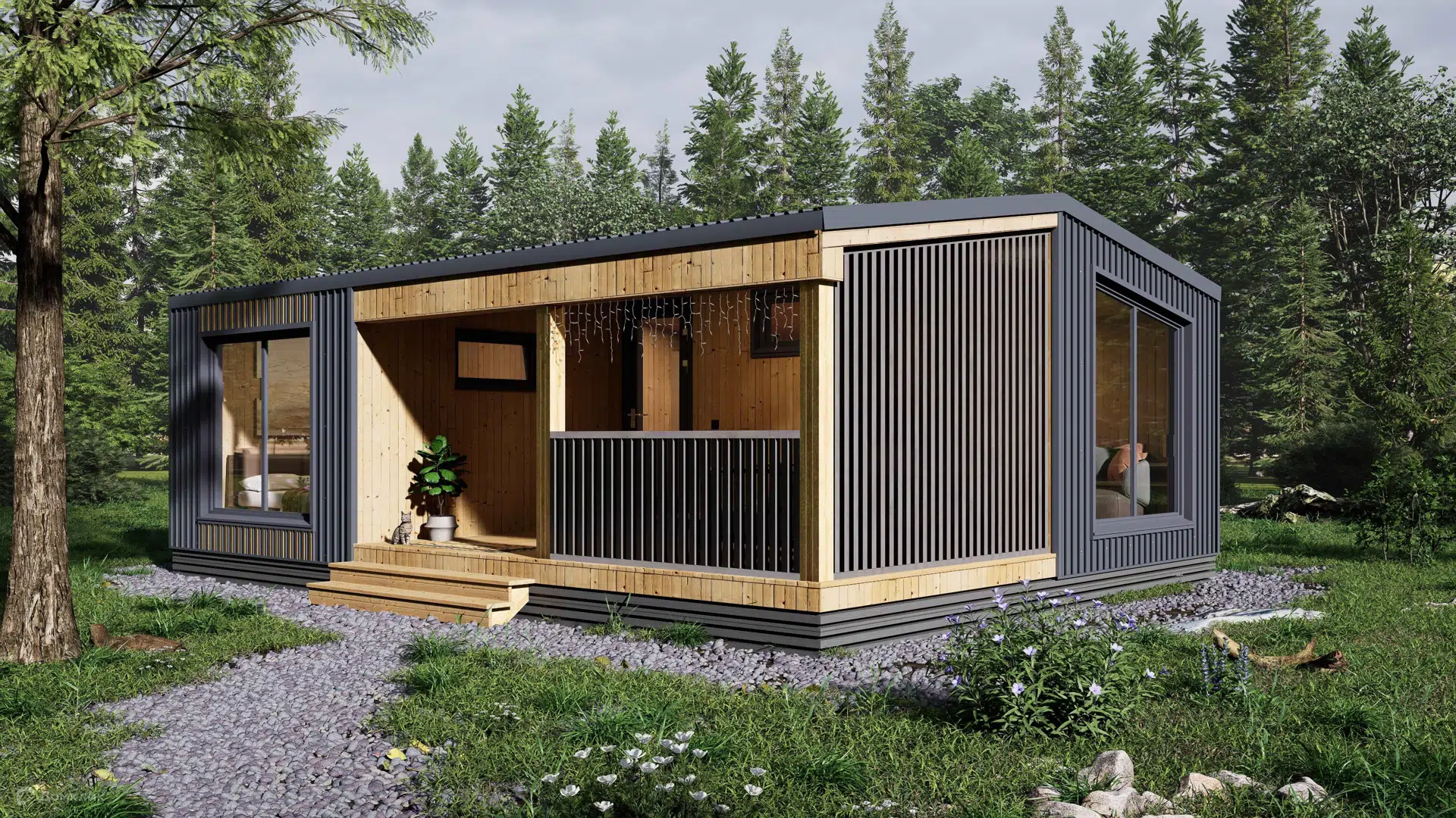 Проект дома «Загородный дом "Дачный"» компании Barn54 из материала Каркасный дом площадью 43.34м² под ключ за 1590000₽ в Луганске | 1 этаж, 1 спальня, 1 санузел – Домклик