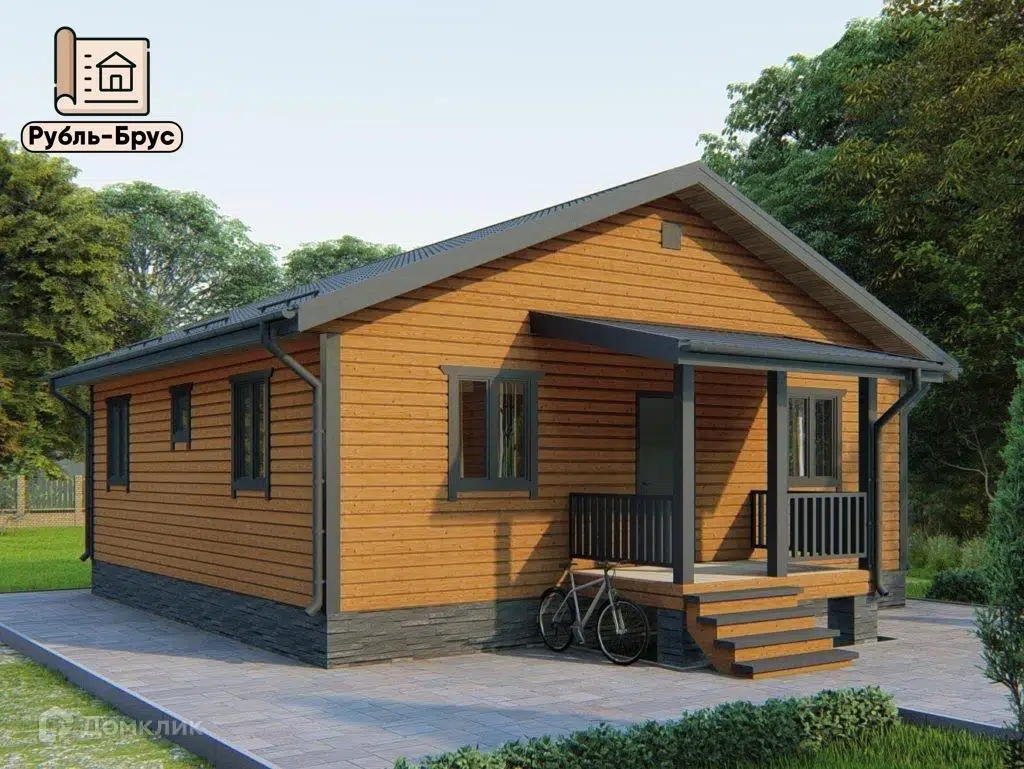 Проект дома «Каркасный дом «Густав»» компании РубльБрус строительство деревянных домов и бань по России. из материала Каркасный дом площадью 73м² под ключ за 4726250₽ в Донецке | 1 этаж, 2 спальни, 1 санузел – Домклик