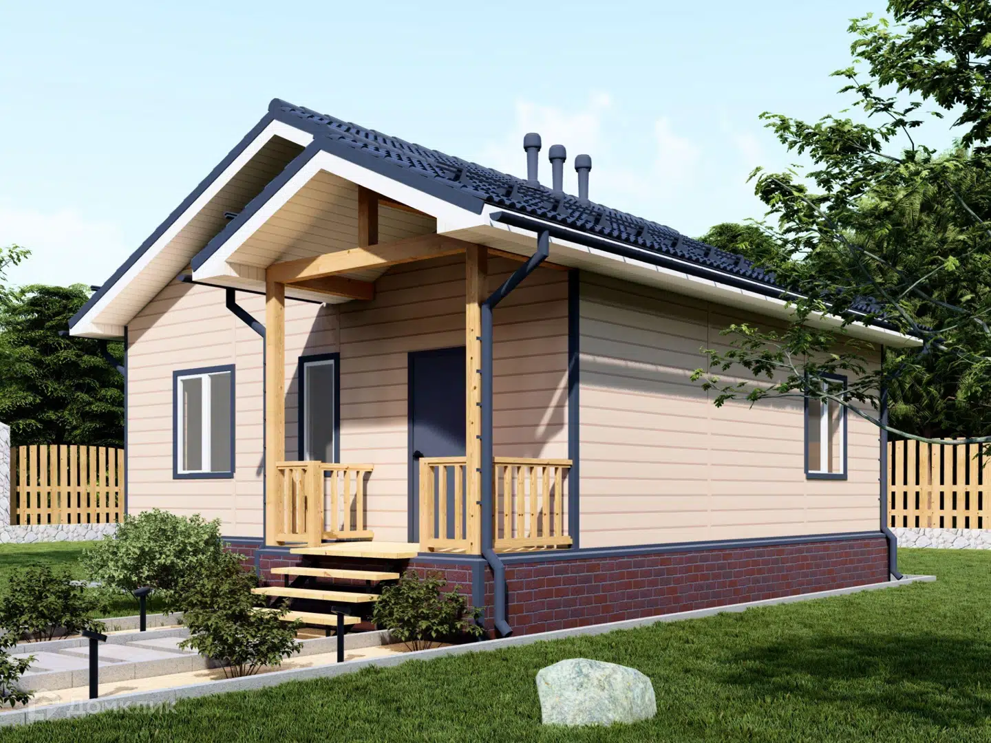 Проект дома «Проект "8х8"» компании Альфа SIP из материала SIP-панели площадью 64м² под ключ за 2056676₽ в Донецке | 1 этаж, 2 спальни, 1 санузел – Домклик