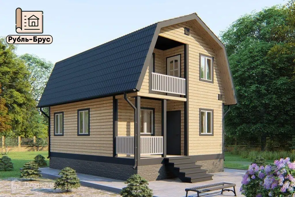 Проект дома «Каркасный дом «Пётр»» компании РубльБрус строительство деревянных домов и бань по России. из материала Каркасный дом площадью 76м² под ключ за 3301250₽ в Донецке | 2 этажа, 2 спальни, 1 санузел – Домклик
