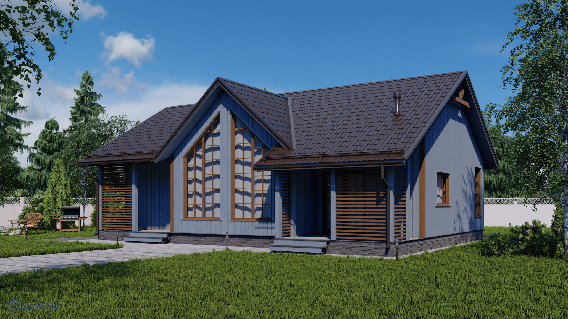 Проект дома «КД-140» компании OLLATALO из материала Каркасный дом площадью 97м² под ключ за 5528000₽ в Донецке | 1 этаж, 3 спальни, 1 санузел – Домклик