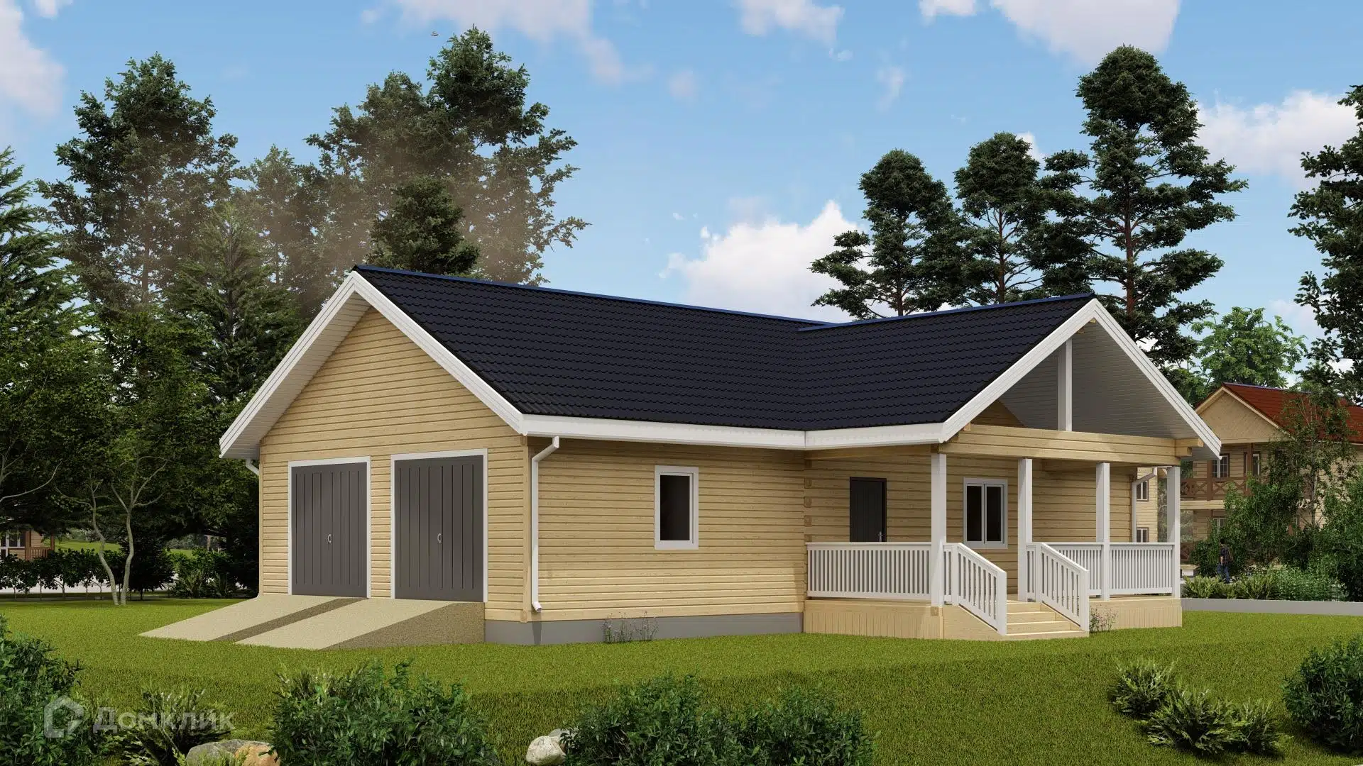 Проект дома «ДОМ 8 Х 10 с террасой и гаражом» компании СТРОЙ ЯКУТСК из материала Профилированный брус площадью 136.75м² под ключ за 7930000₽ в Донецке | 1 этаж, 3 спальни, 1 санузел – Домклик