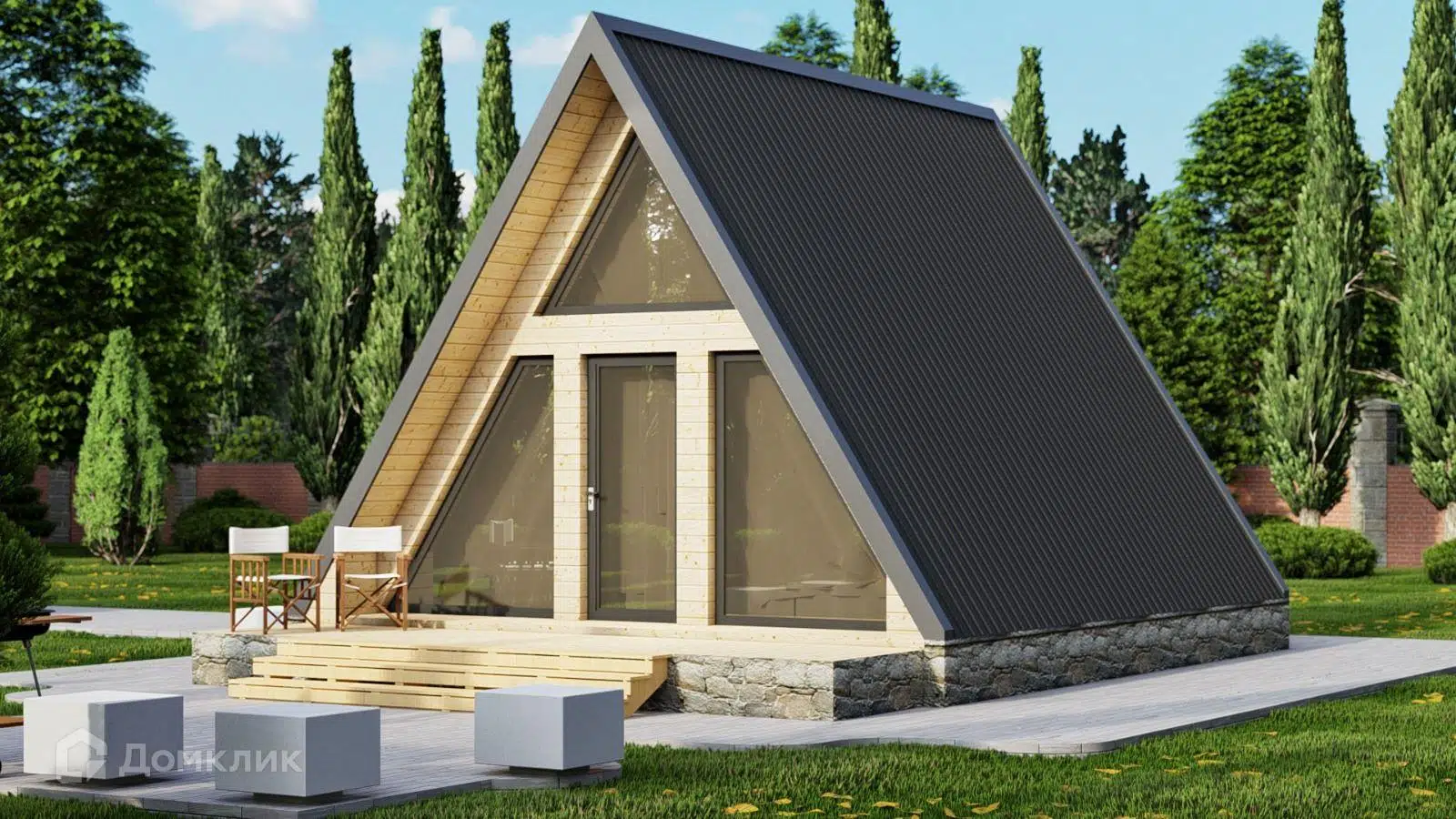 Проект дома «Aframe 54 м» компании СК «АС-КАРКАС» из материала Каркасный дом площадью 54м² под ключ за 1482000₽ в Донецке | 2 этажа, 1 спальня, 1 санузел – Домклик