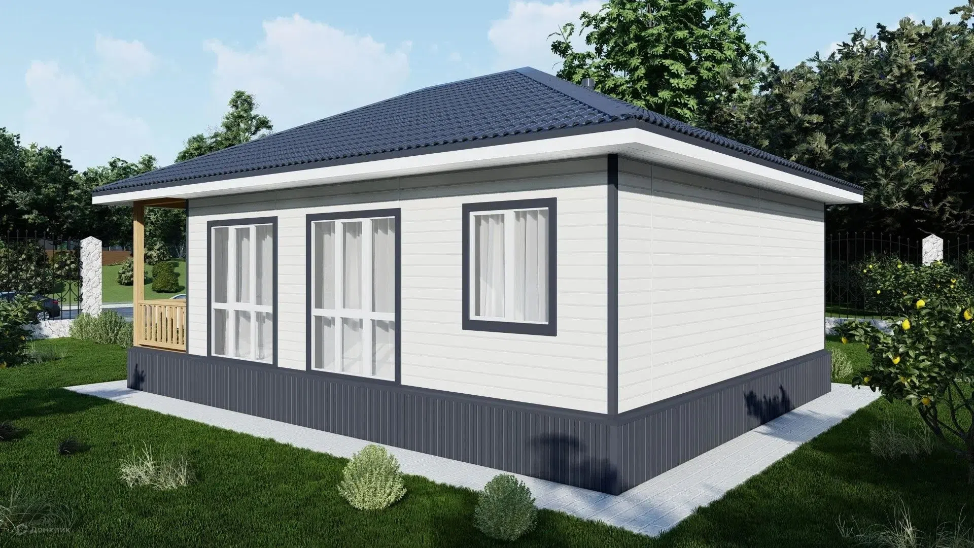 Проект дома «Дом из СИП панелей 71 м² (996-ПД) » компании Альфа SIP · Дома из СИП панелей из материала SIP-панели площадью 71м² под ключ за 5335149₽ в Донецке | 1 этаж, 2 спальни, 1 санузел – Домклик