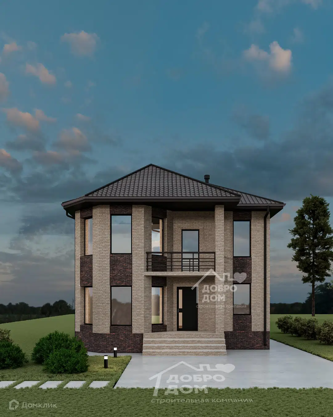 Проект дома «Коттедж Сириус» компании СК «Добро Дом» из материала Газобетонные блоки площадью 128м² под ключ за 7025000₽ в Донецке | 2 этажа, 4 спальни, 2 санузла – Домклик