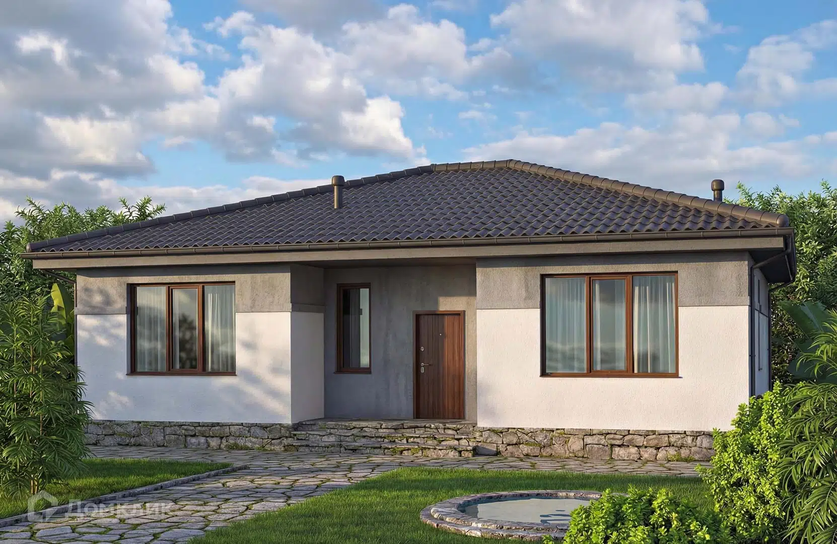 Проект дома «Проект №395» компании Новация из материала Газобетонные блоки площадью 110м² под ключ за 6979500₽ в Донецке | 1 этаж, 3 спальни, 2 санузла – Домклик