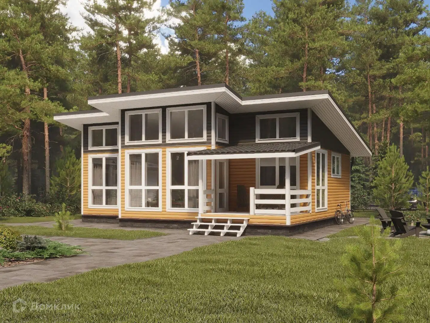 Проект дома «Акварель - 2 К-200 8,5х11 м (Заходи и Живи) П» компании Теремъ из материала Каркасный дом площадью 81.65м² под ключ за 9359012₽ в Луганске | 1 этаж, 2 спальни, 1 санузел – Домклик