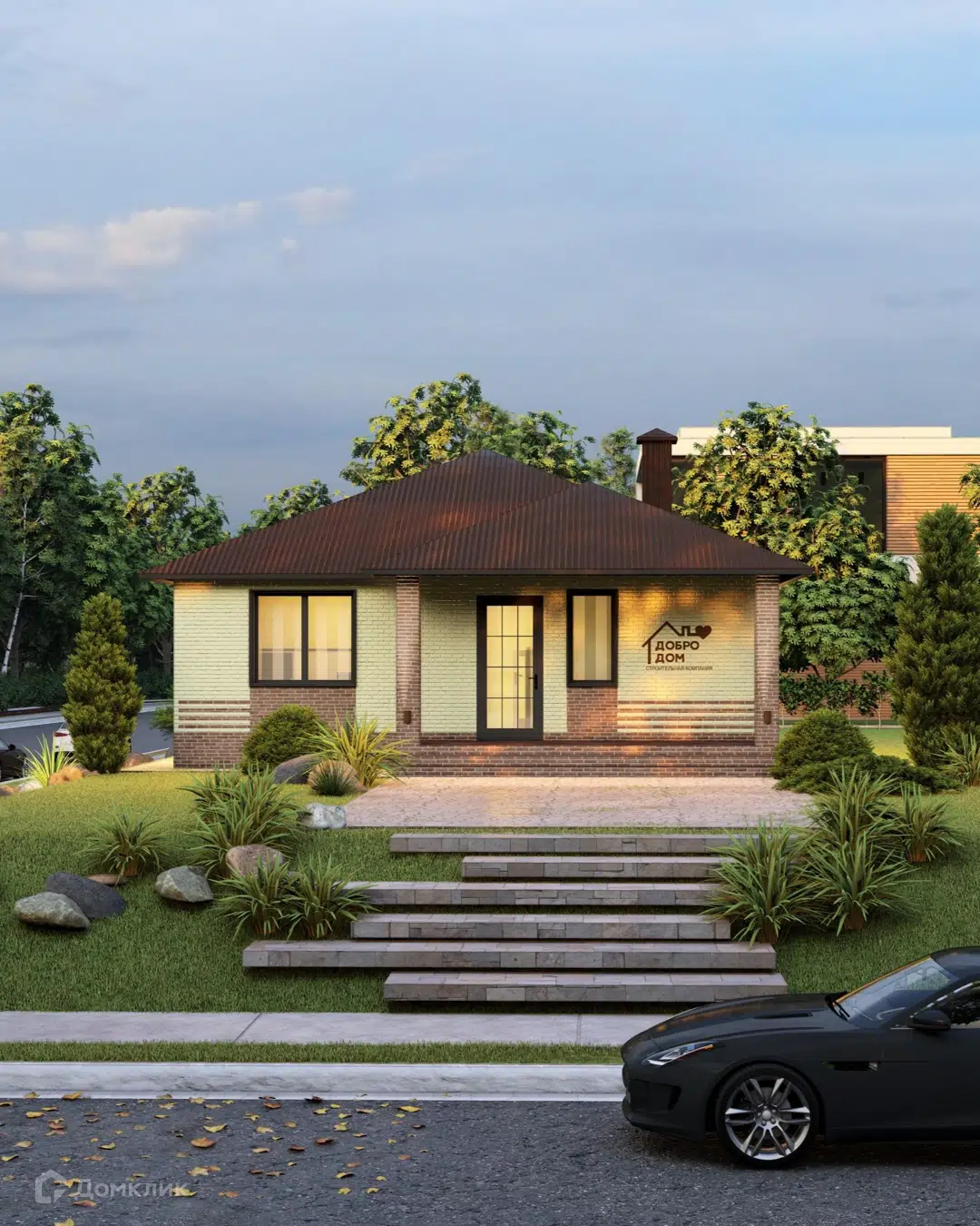 Проект дома «Коттедж Феникс» компании СК «Добро Дом» из материала Газобетонные блоки площадью 87м² под ключ за 6235000₽ в Донецке | 1 этаж, 2 спальни, 2 санузла – Домклик