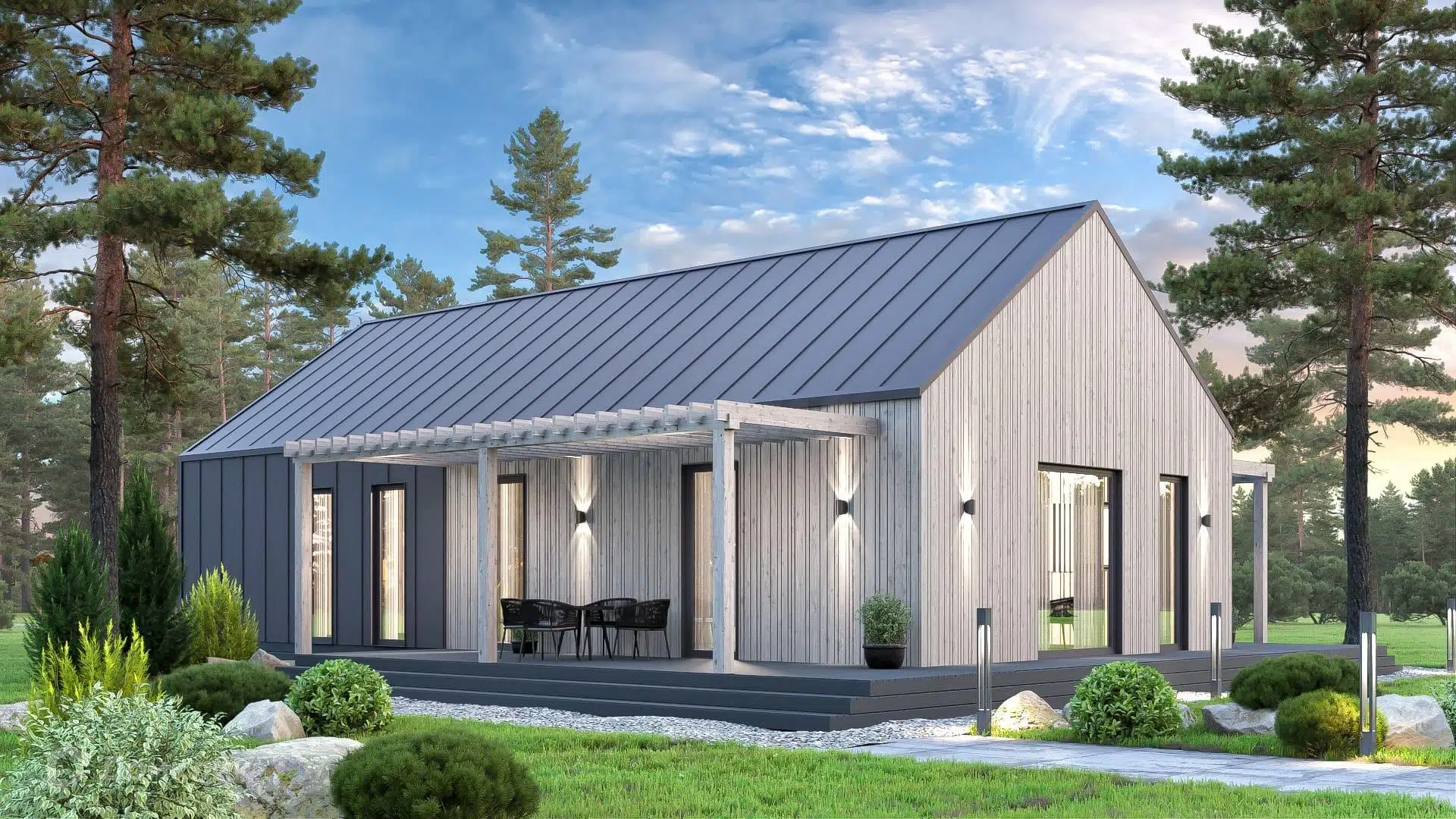 Проект дома «СИП С136» компании ЙОЛО ХАУС из материала SIP-панели площадью 136м² под ключ за 5550000₽ в Луганске | 1 этаж, 3 спальни, 2 санузла – Домклик