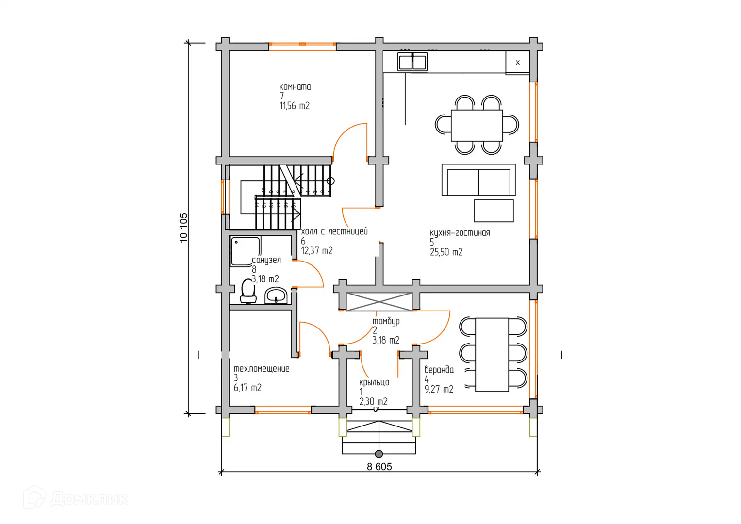 Планировка 1 этажа