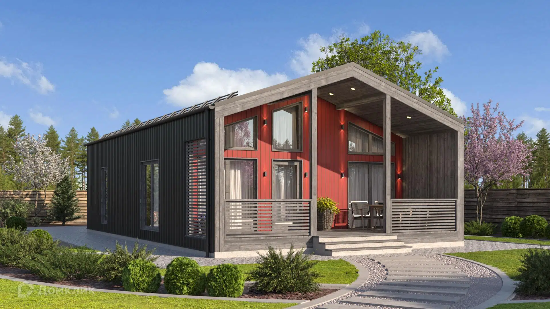 Проект дома «Барн-93» компании СК «Домовёнок» из материала Каркасный дом площадью 93.2м² под ключ за 4684000₽ в Луганске | 1 этаж, 3 спальни, 1 санузел – Домклик
