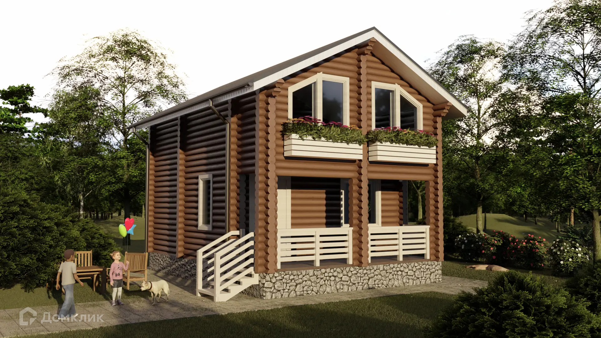 Проект дома «Бонн» компании Вертикаль строй из материала Оцилиндрованное бревно площадью 82.5м² под ключ за 4430000₽ в Донецке | 2 этажа, 2 спальни, 1 санузел – Домклик