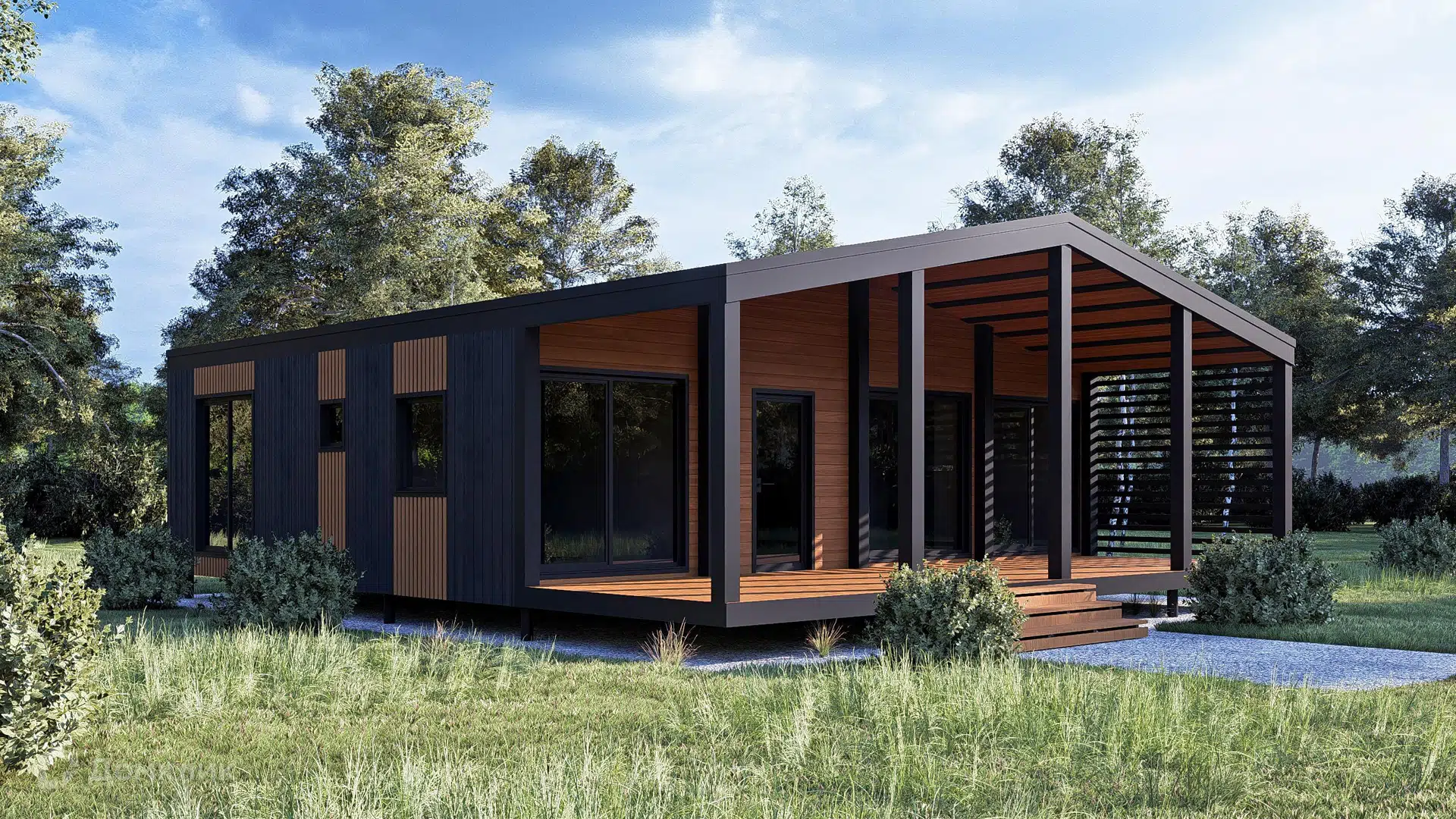 Проект дома «Модульный дом Эльбрус 02» компании Стройкаркас из материала Каркасный дом площадью 92м² под ключ за 5700000₽ в Донецке | 1 этаж, 3 спальни, 1 санузел – Домклик