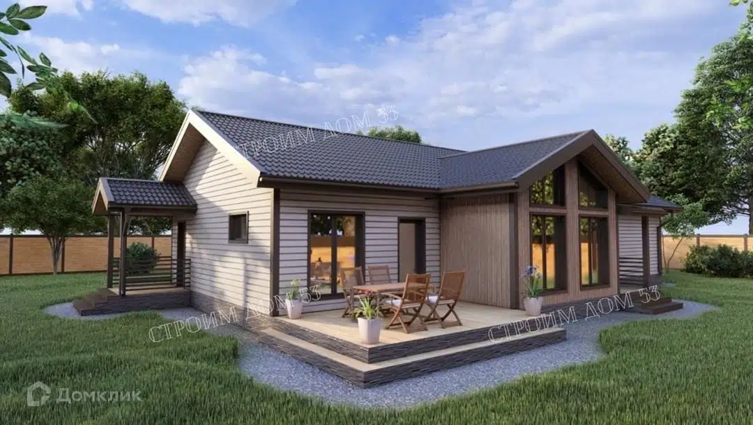 Проект дома «Одноэтажный каркасный дом 19 х 11м КД-32» компании СК Строим Дом 53 из материала Каркасный дом площадью 184.3м² под ключ за 5945000₽ в Донецке | 1 этаж, 3 спальни, 1 санузел – Домклик