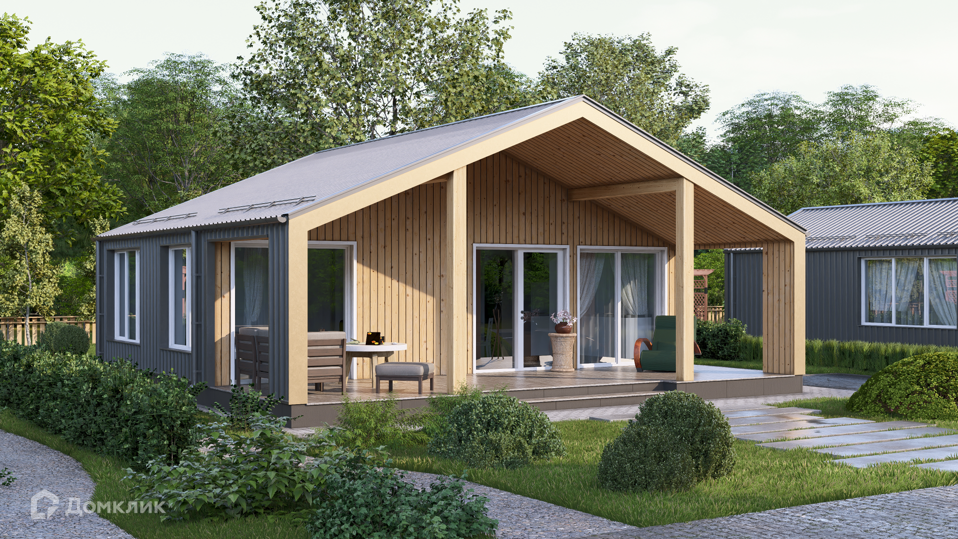 Проект дома «СВОЙ Лайт 004» компании СВОЙ из материала Каркасный дом площадью 65м² под ключ за 2859185₽ в Луганске | 1 этаж, 2 спальни, 1 санузел – Домклик