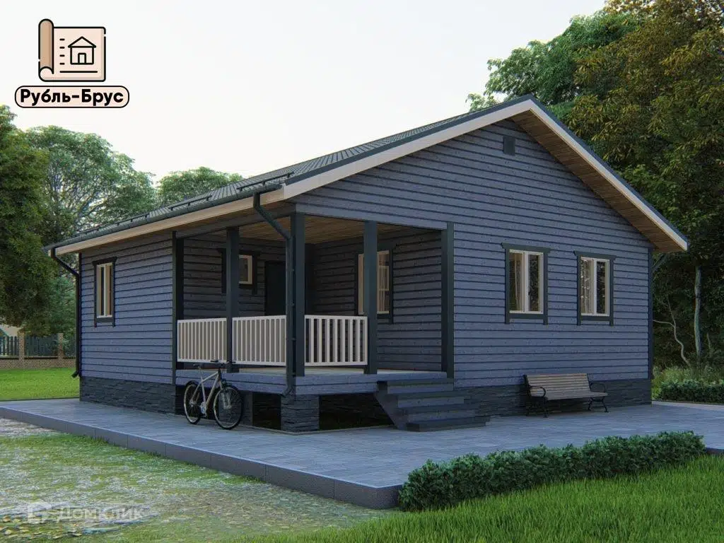 Проект дома «Каркасный дом «Марк»» компании РубльБрус строительство деревянных домов и бань по России. из материала Каркасный дом площадью 61м² под ключ за 4630000₽ в Донецке | 1 этаж, 2 спальни, 1 санузел – Домклик