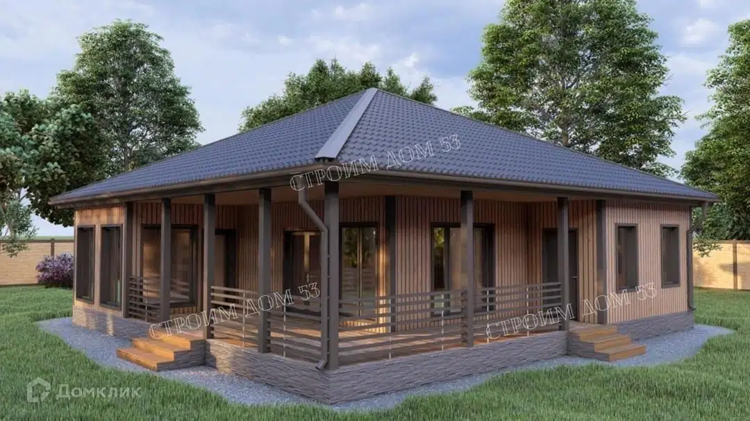 Проект дома «Одноэтажный каркасный дом 12х12 КД-22» компании СК Строим Дом 53 из материала Каркасный дом площадью 144м² под ключ за 4745000₽ в Донецке | 1 этаж, 3 спальни, 1 санузел – Домклик