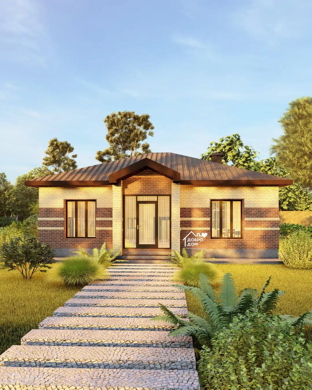 Проект дома «Коттедж Прометей» компании СК «Добро Дом» из материала Газобетонные блоки площадью 102м² под ключ за 6525000₽ в Донецке | 1 этаж, 3 спальни, 2 санузла – Домклик
