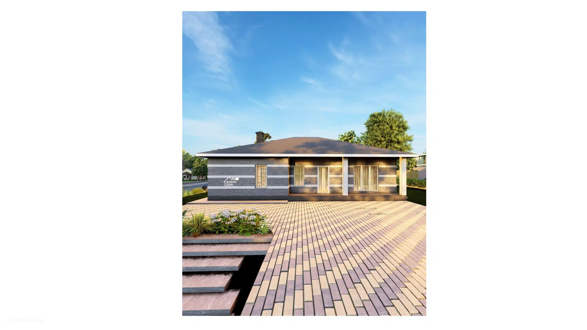 Проект дома «Коттедж Гермес» компании СК «Добро Дом» из материала Газосиликатные блоки площадью 172м² под ключ за 7875000₽ в Донецке | 1 этаж, 4 спальни, 2 санузла – Домклик