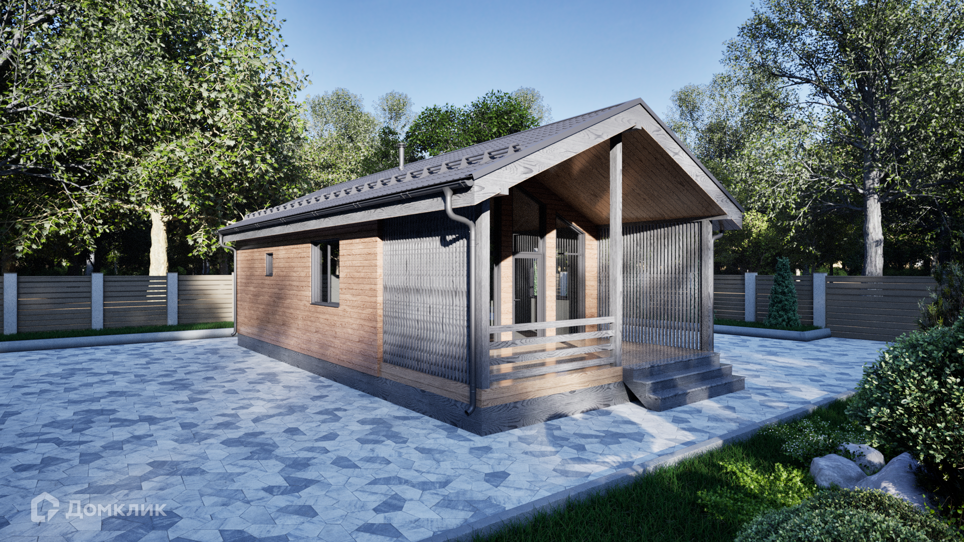 Проект дома «Березовая роща» компании Везём Дом из материала Каркасный дом площадью 69.99м² под ключ за 4990000₽ в Донецке | 1 этаж, 2 спальни, 1 санузел – Домклик
