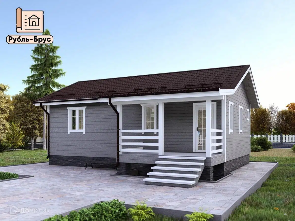 Проект дома «Каркасный дом «Ильдар»» компании РубльБрус строительство деревянных домов и бань по России. из материала Каркасный дом площадью 61м² под ключ за 4277500₽ в Донецке | 1 этаж, 2 спальни, 1 санузел – Домклик