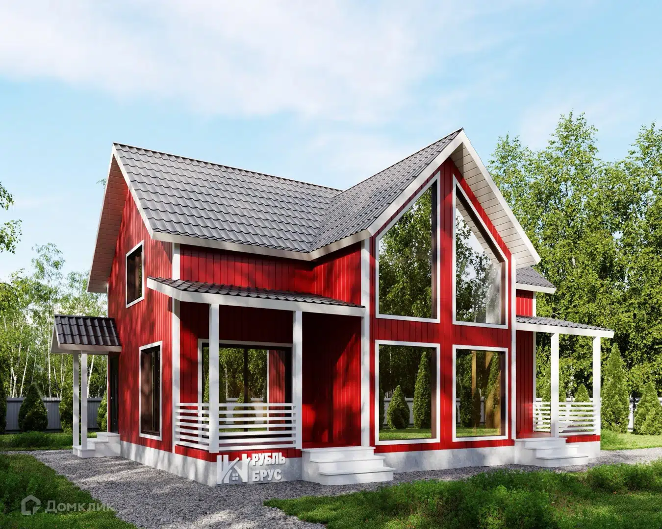Проект дома «Каркасный дом «Домодедово 1»» компании РубльБрус строительство деревянных домов и бань по России. из материала Каркасный дом площадью 133м² под ключ за 3825000₽ в Донецке | 2 этажа, 4 спальни, 2 санузла – Домклик