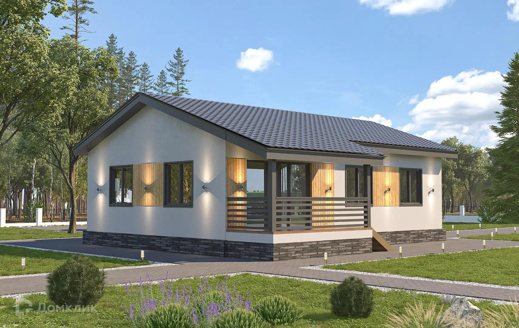 Проект дома «Луи» компании Теплодина из материала Газобетонные блоки площадью 96м² под ключ за 7185000₽ в Донецке | 1 этаж, 2 спальни, 2 санузла – Домклик