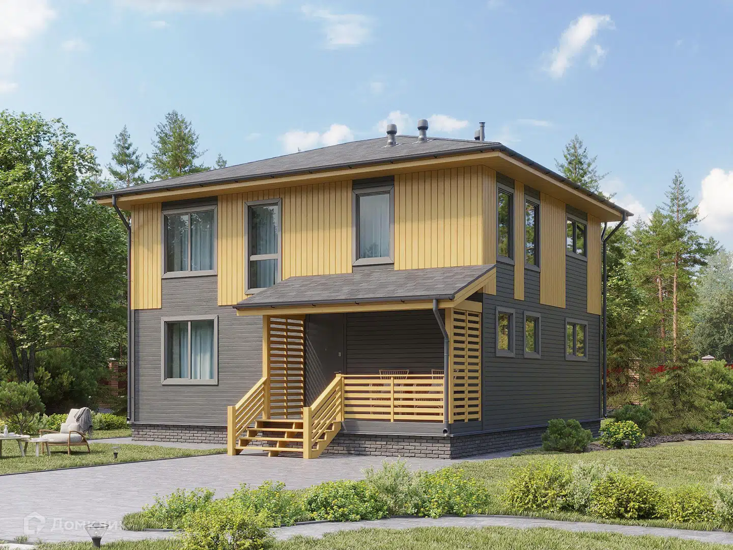 Проект дома «Бордо - 3 К-200 8,5х9 м» компании Теремъ из материала Каркасный дом площадью 133м² под ключ за 6736000₽ в Донецке | 2 этажа, 4 спальни, 2 санузла – Домклик