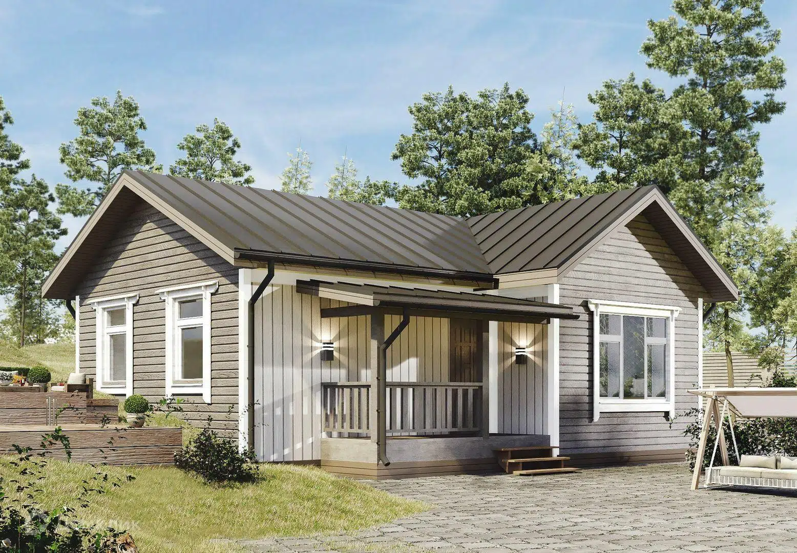 Проект дома «Шведский 61» компании Авангард Строй из материала Панельно-каркасная технология площадью 61м² под ключ за 4161000₽ в Донецке | 1 этаж, 2 спальни, 1 санузел – Домклик