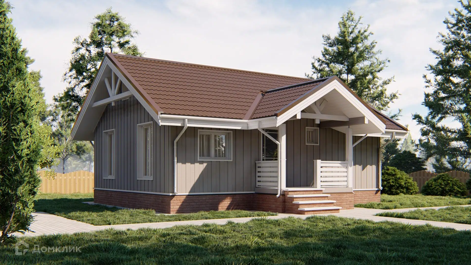 Проект дома «Каркасный дом 7х9 К-18» компании СК «Домовёнок» из материала Каркасный дом площадью 59м² под ключ за 2924000₽ в Донецке | 1 этаж, 2 спальни, 1 санузел – Домклик